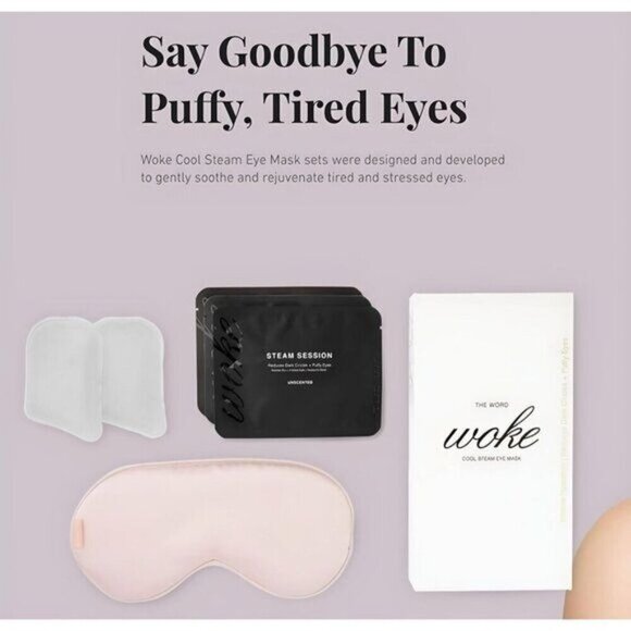 Woke ✦ Cool Steam Eye Mask Kit ✦ Blush Pink Reusable Gel Packs & Heat Cells NWT - Picture 2 of 9